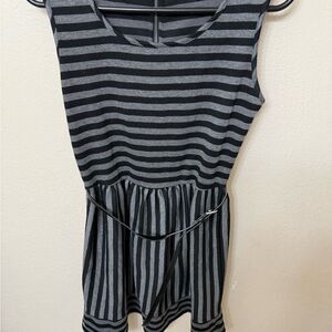 Bebop Stylish Black and Gray Striped Dress, very Zooey Deschanel Y2K stretchy